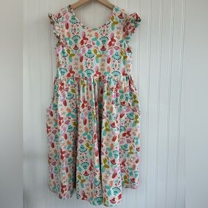 Hanna Andersson Cream Dress with Pink, Teal, Coral & Olive Mermaid Print